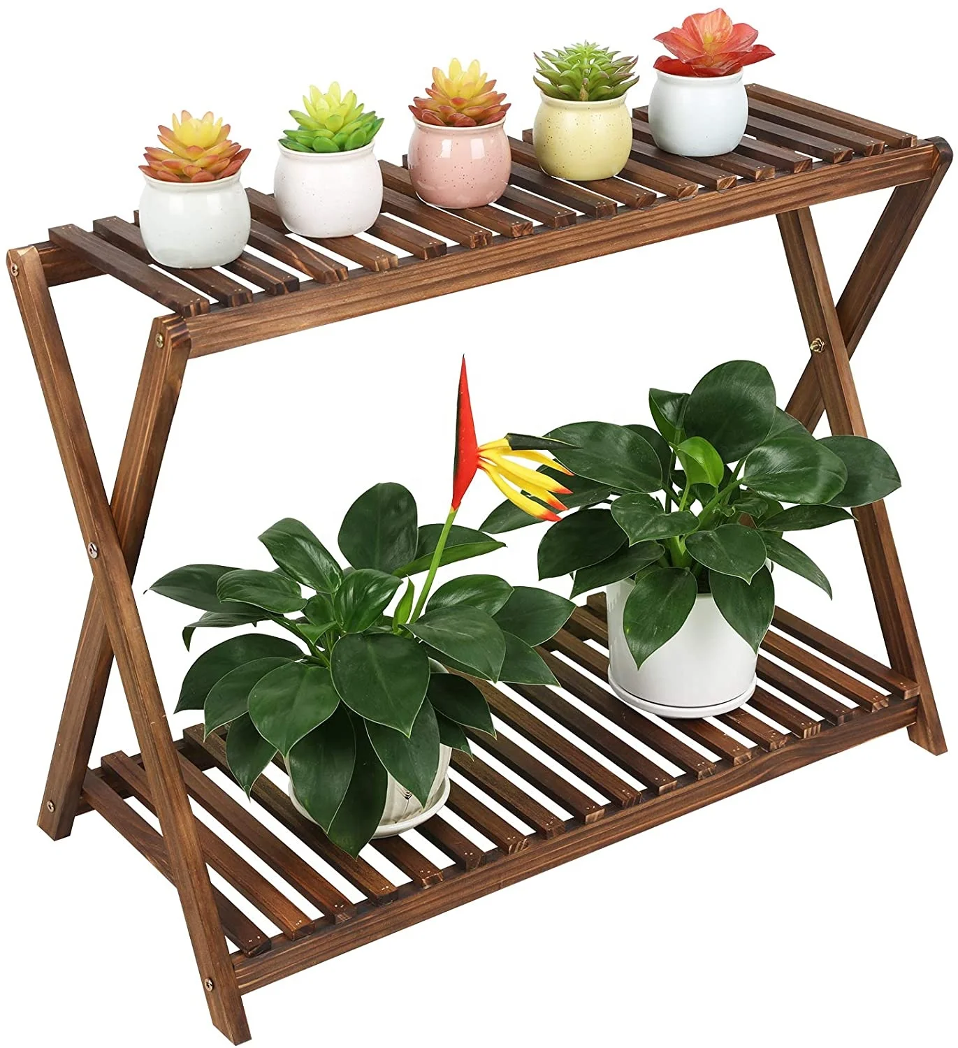 

Wooden plant stand 2-layer flower stand flower pot shelf for plant display in courtyard balcony entrance porch living room