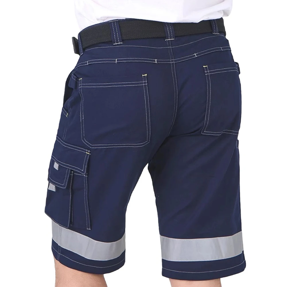100% cotton  Men's Navy Blue Work Pants High-stretch work trousers multi-pocket workwear with reflective stripes