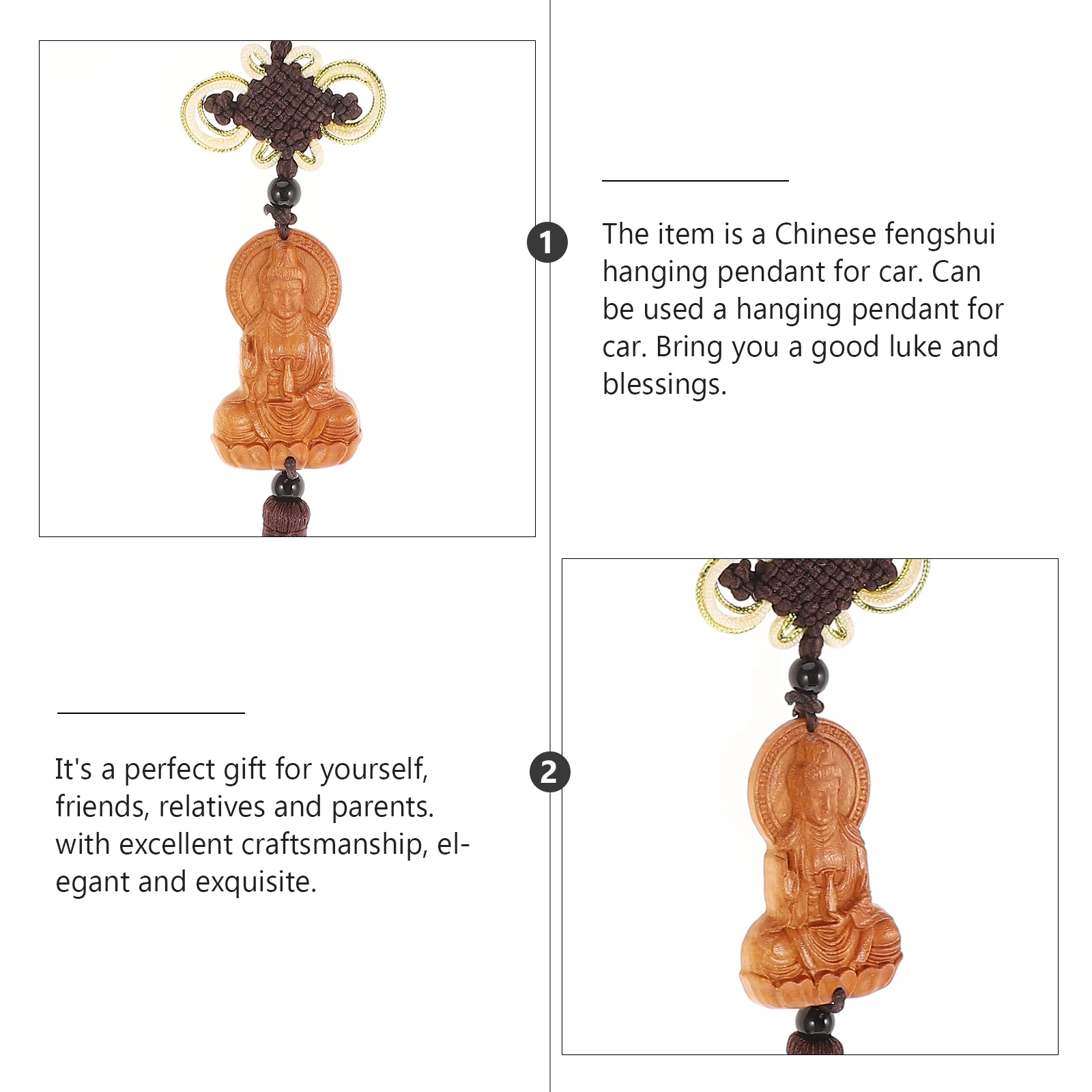 Wooden Car Decor Elegant Rear View Mirror Hanging Ornament Durable Zen Piece Good Fortune Success Gift