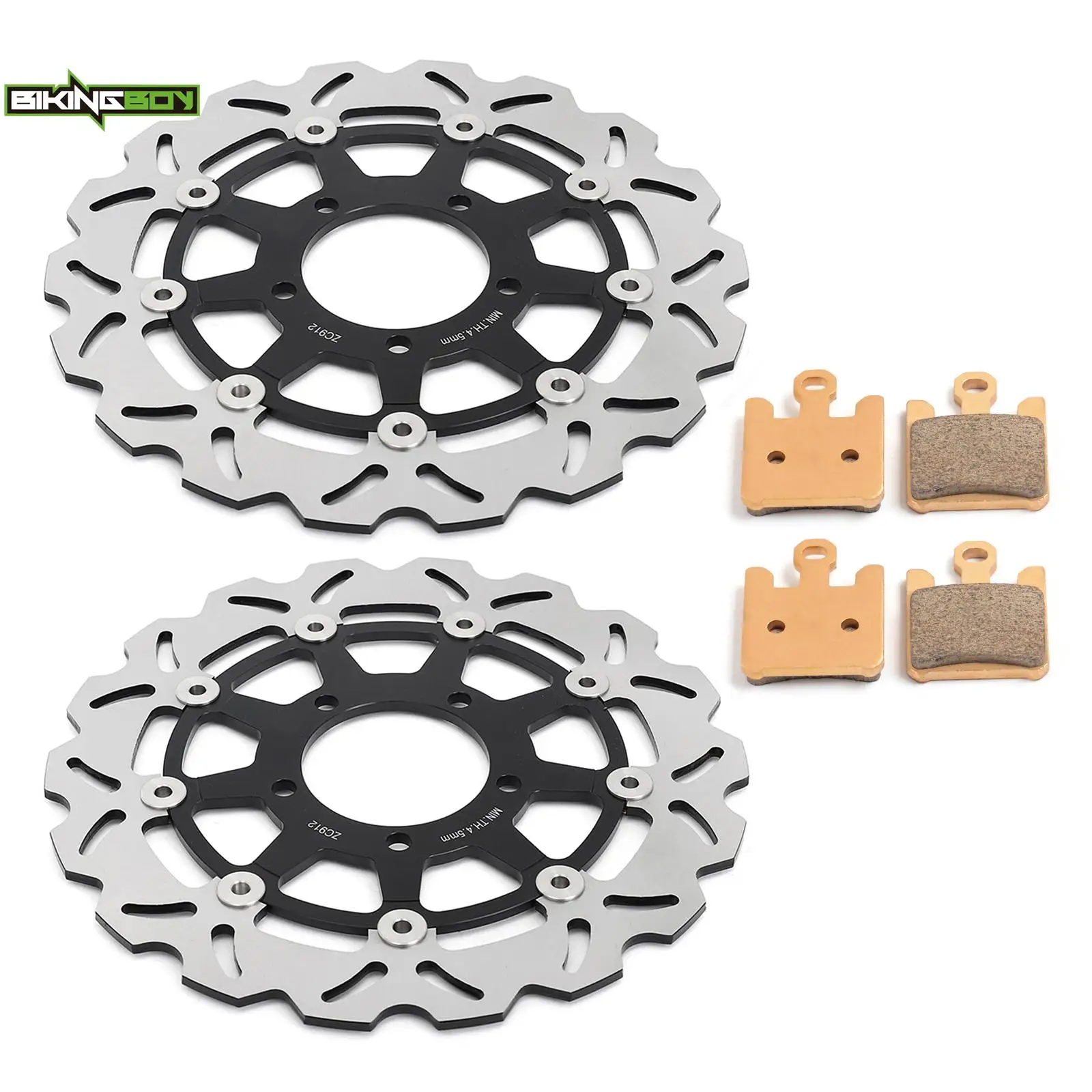 BIKINGBOY Front Brake Disks Discs Rotors Pads For Kawasaki ZX10R Ninja 04 05 06 07 08 09 10 11 12 13 14 15 ZX-10R ABS 2008-2015