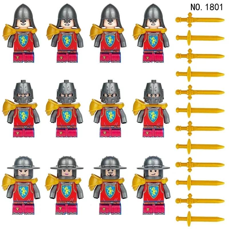 

Горячие игрушки, 12 шт., MOC, средневековые древние римские рыцари, строительные блоки, военный замок, солдаты, блестящий меч, строительные блоки