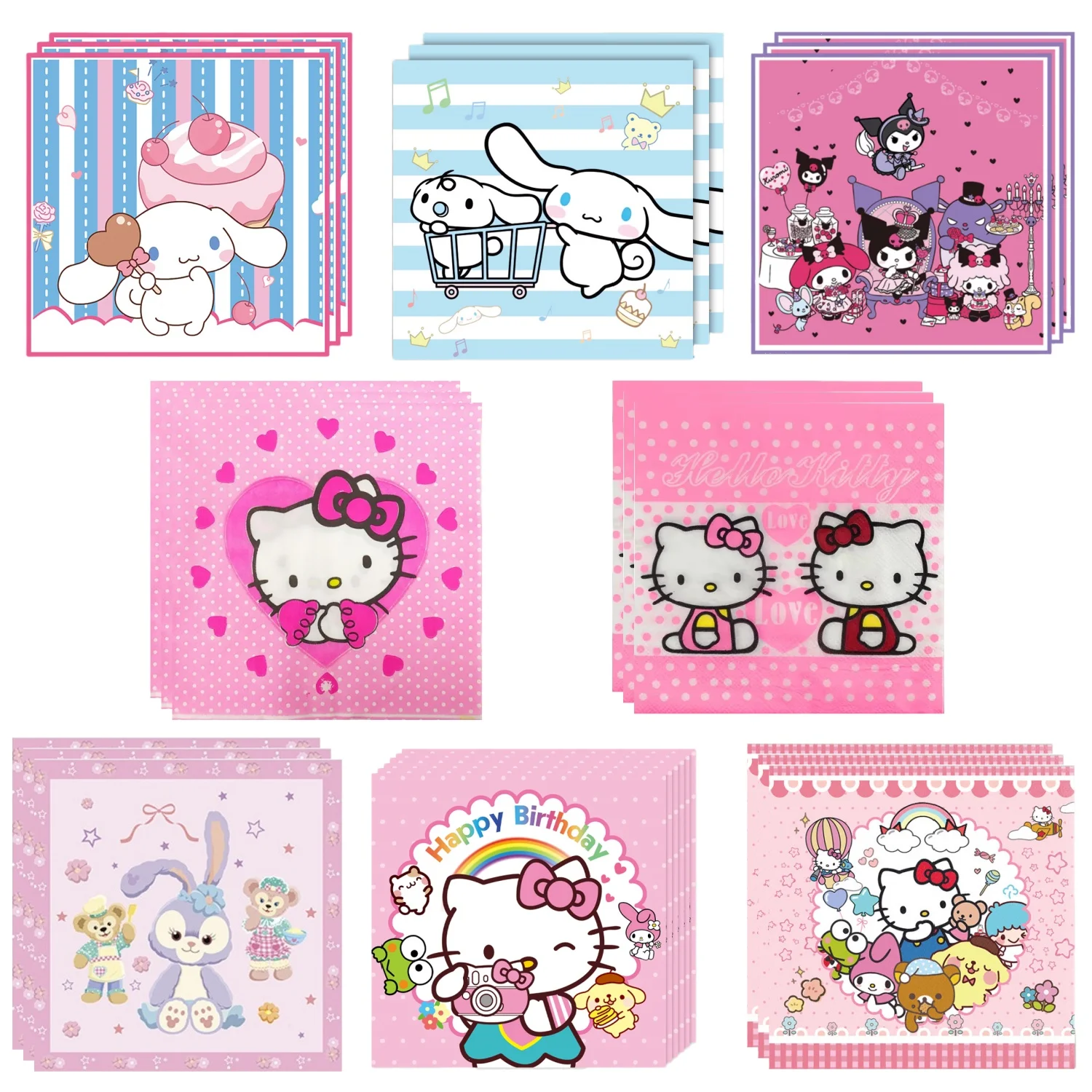 

Hello Kitty Birthday Napkins Happy Birthday Decor Kuromi Disposable Paper Towel Cinnamoroll Tissue Girls Favor Party Supplies