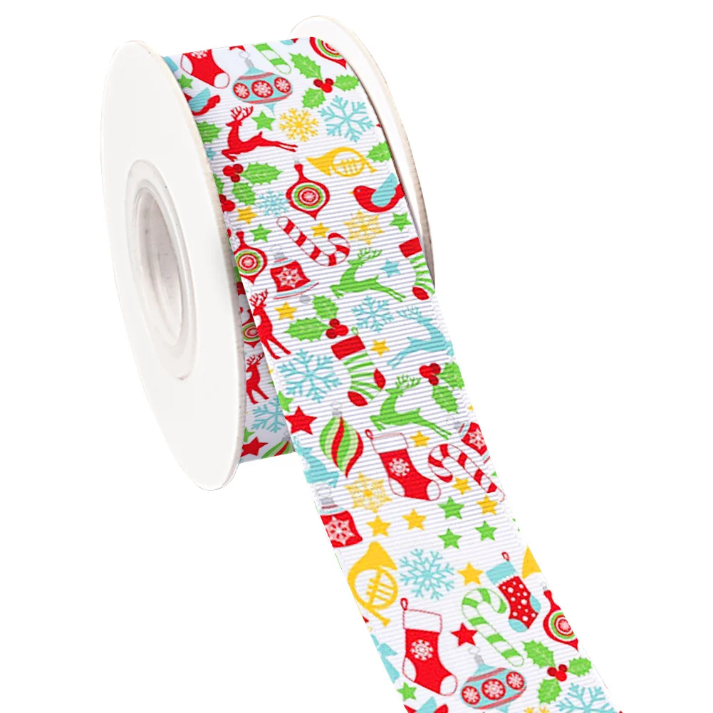 5yards Christmas Design Printed Grosgrain Ribbon for Cheer Bows DIY Girl Headwear Hair Bows Satin Ribbon