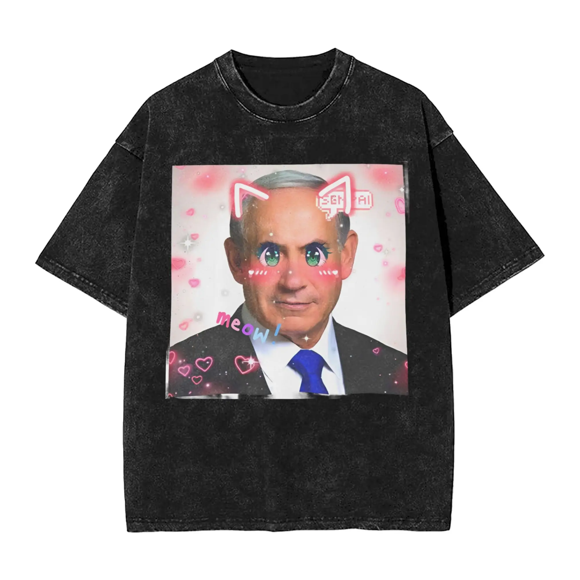 BYE-BYE BIBI Benjamin Netanyahu Leaves Office  T Shirts Hip Hop Washed Short Sleeve Street T-Shirts Men Women Streetwear