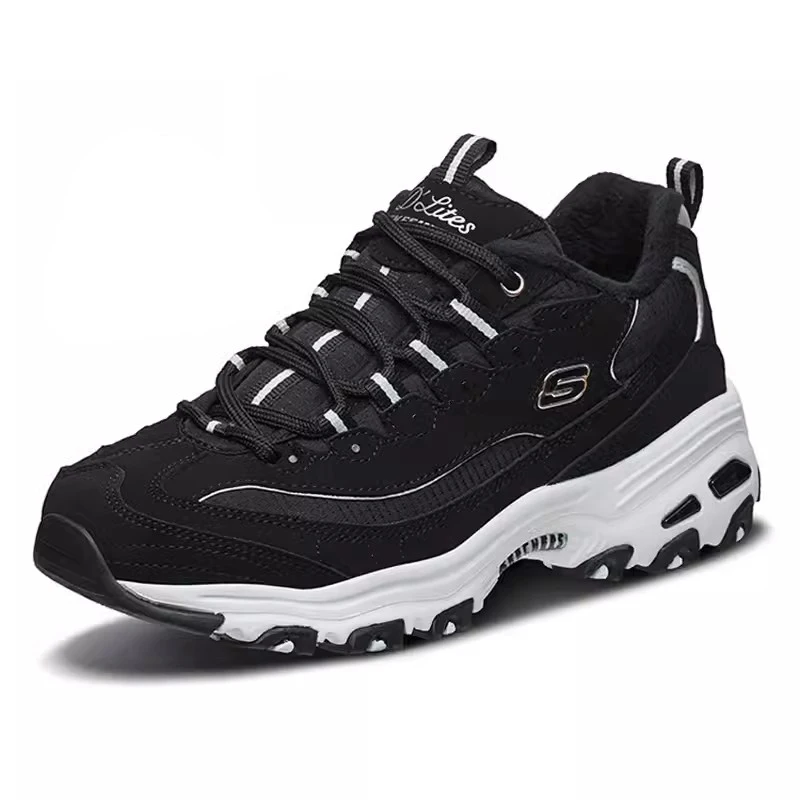 Skechers women\'s shoes classic dad shoes casual shoes classic black and white panda shoes thick sole heightening sports shoes