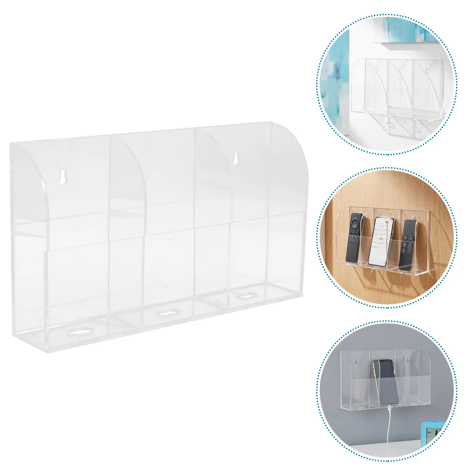 2Pcs Acrylic Wall Mounted Phone Holder 3 Slot Remote Control Organizer Clear Charging Station Phone Dock for Home Office Dorm