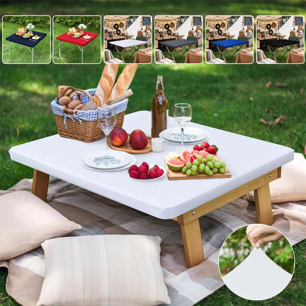 Stretch Spandex Table Cover Square 86x86cm Elastic Fitted Tablecloth Washable for Outdoor Party Picnic Table Protector Скатерть