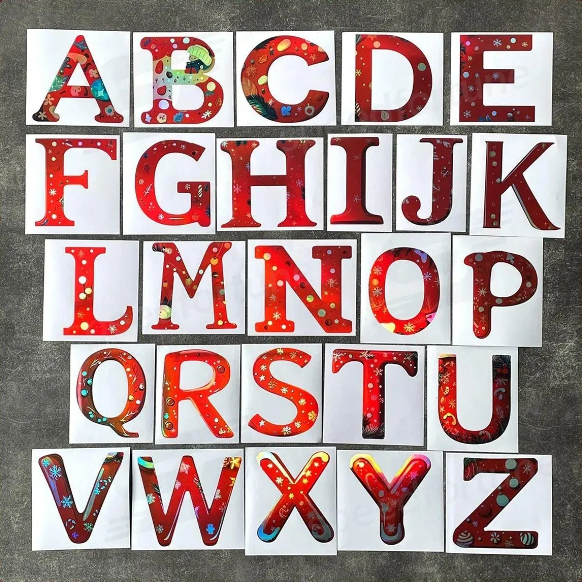 2pcs 2D Flat Christmas A‑Z Capital Letter Vinyl Sticker, Waterproof Decal For Luggage Laptop Mailbox Car Decor, Holiday Gift