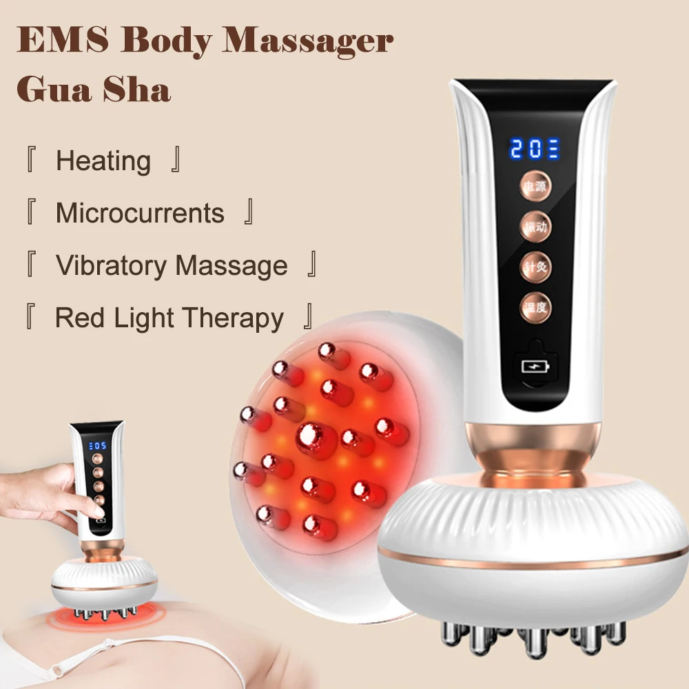 Masajeador corporal de microcorriente Gua Sha, cepillo meridiano eléctrico con vibración calentada, terapia de luz roja, adelgazamiento corporal, anticelulitis