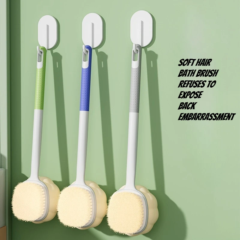 

1PC Household Convenient Double-sided Bath Brush Scrubbing Long Handled Nylon Soft Bristle Brush Exfoliating Tool