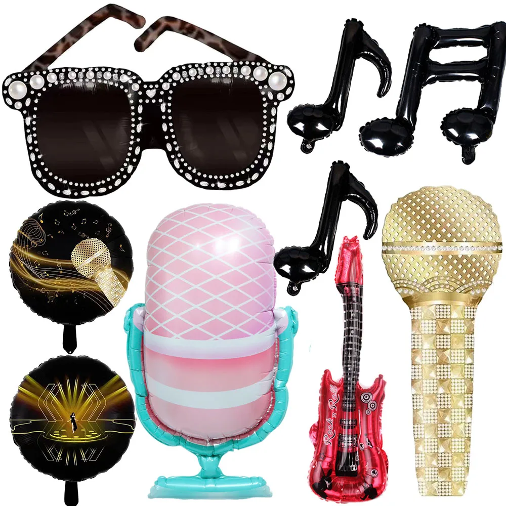 Música decoración de fiesta de cumpleaños micrófono guitarra globo música nota globos cumpleaños Baby Shower fiesta Rock and Roll decoraciones de fiesta
