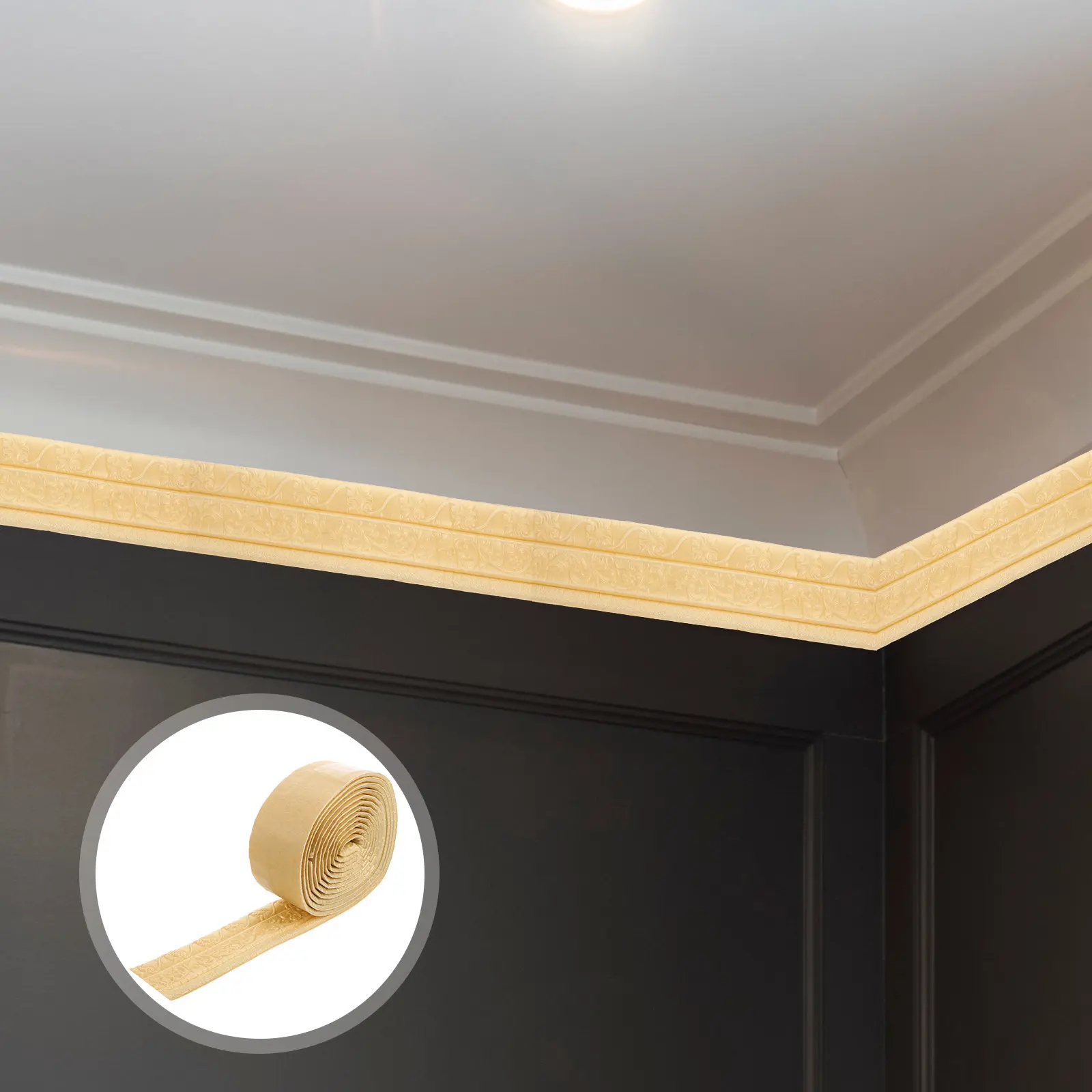 2Pcs Waistline Anti-Collision Strip Self-Adhesive Foam Wall Trim Corner Molding Strip Flexible Decorative Wall Edge Protector