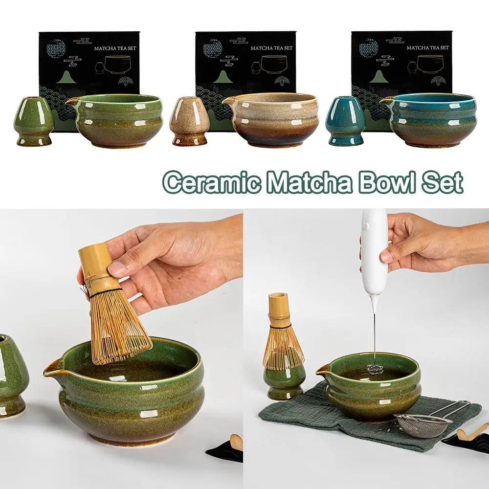 

Керамический набор чаш для матча, гладкая печь, обесцвечивание, подставка для венчика матча, устойчивый к высоким температурам, большой емкости, инструмент для чайной церемонии