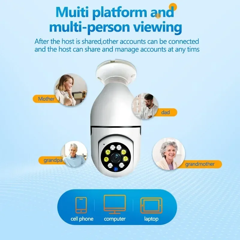 E27 Bulb Surveillance 5G Camera Full HD Color Night Vision Automatic Human Tracking Zoom Indoor Security Monitor Wifi Camera