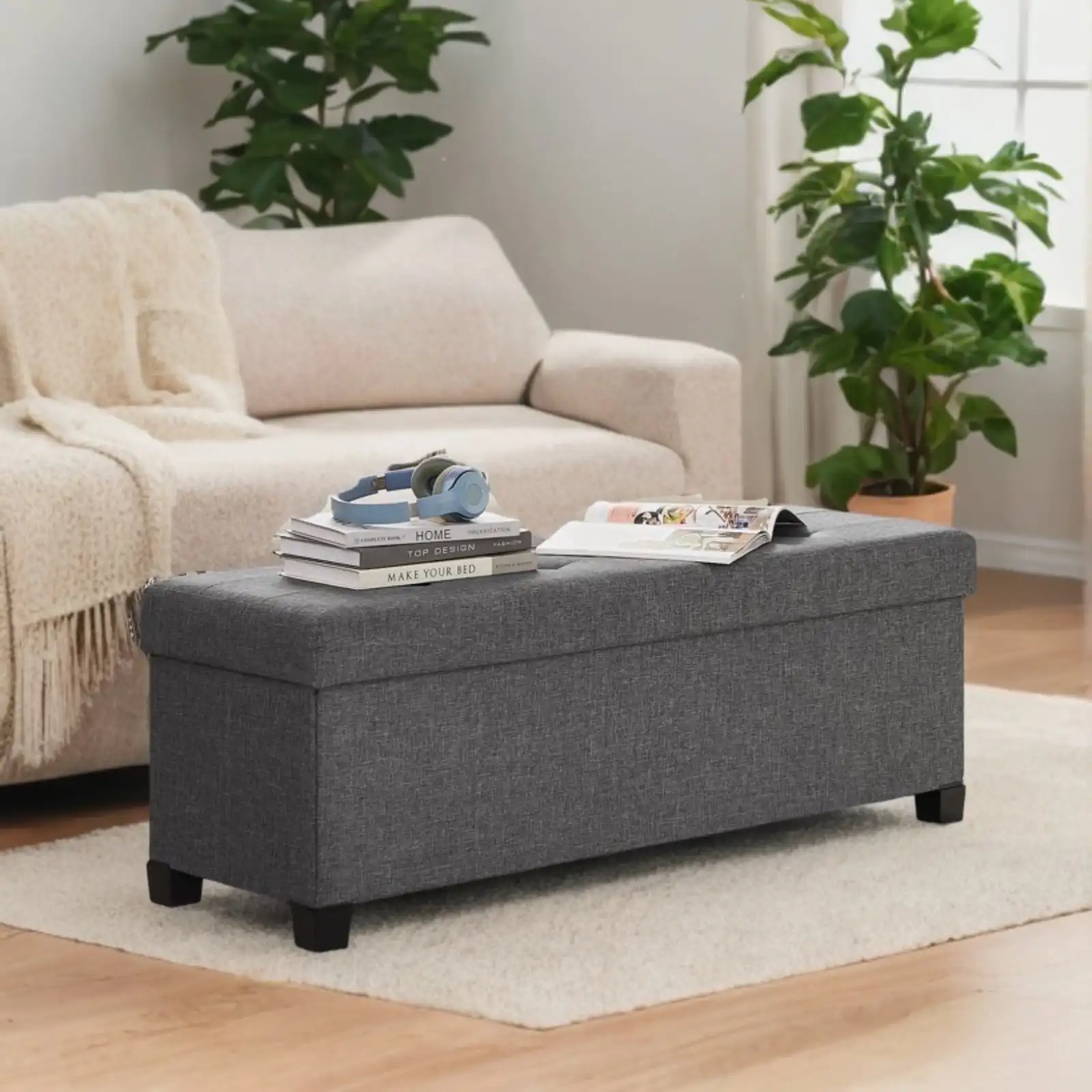 

43.3" Storage Ottoman Bench Ottoman with Storage Coffee Table Holds Up to 660 lb for Living Room Dark Gray