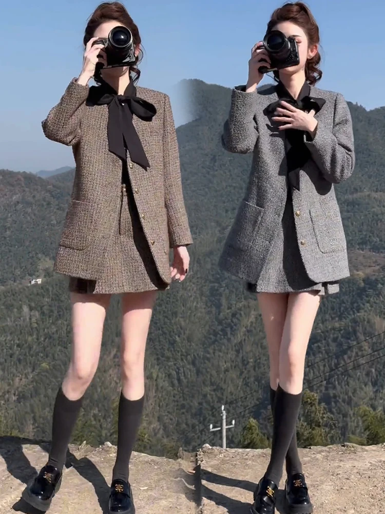 Ele Winter Faion Ladies' Two-Piece Set Slimming Coat And ort Skirt Sli Ensemble High-Quali Feel Sophistied