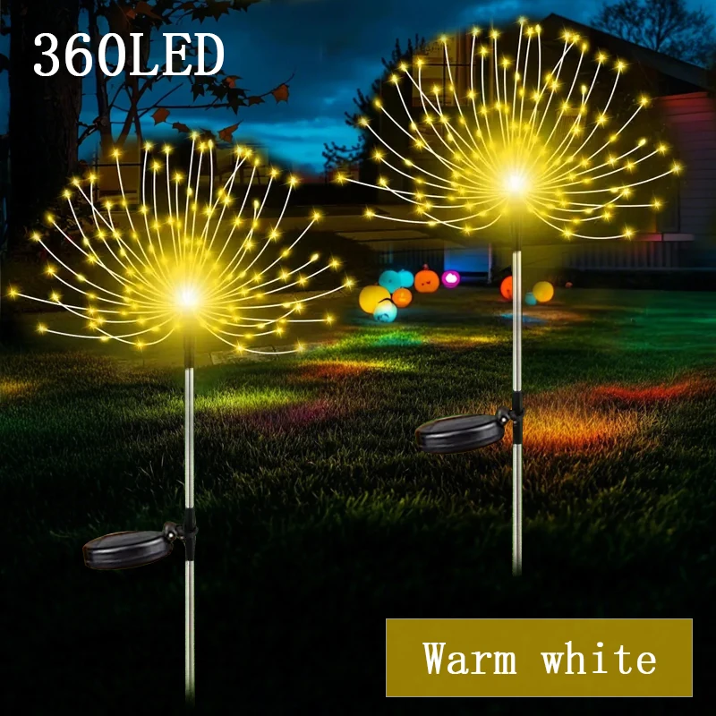 Solar Garden Lights Outdoor, 2 Pack 60 LED Twinkling Firework Lights Decorative with 2 Modes, Outdoor Waterproof Solar Starburs