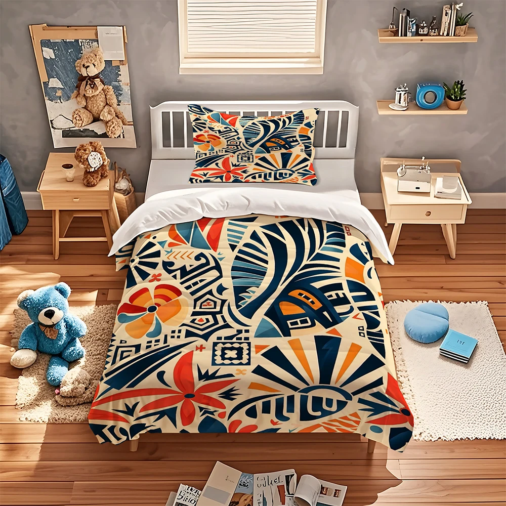 Boho Abstract Tribal Duvet Cover Set Retro Geometric Floral Bedding Set Colorful Ethnic Pattern Quilt Cover with Pillowcases
