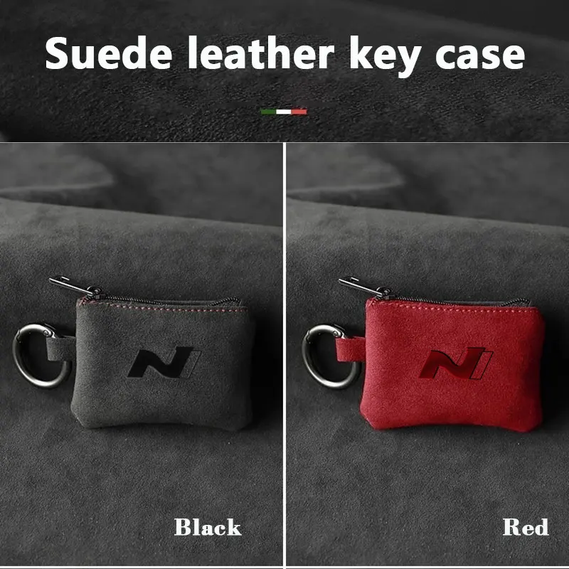 Suede Leather Car Key Case Full Cover Protection Shell Bag Exclusive Keychain key case For Hyundai N Car Accessories