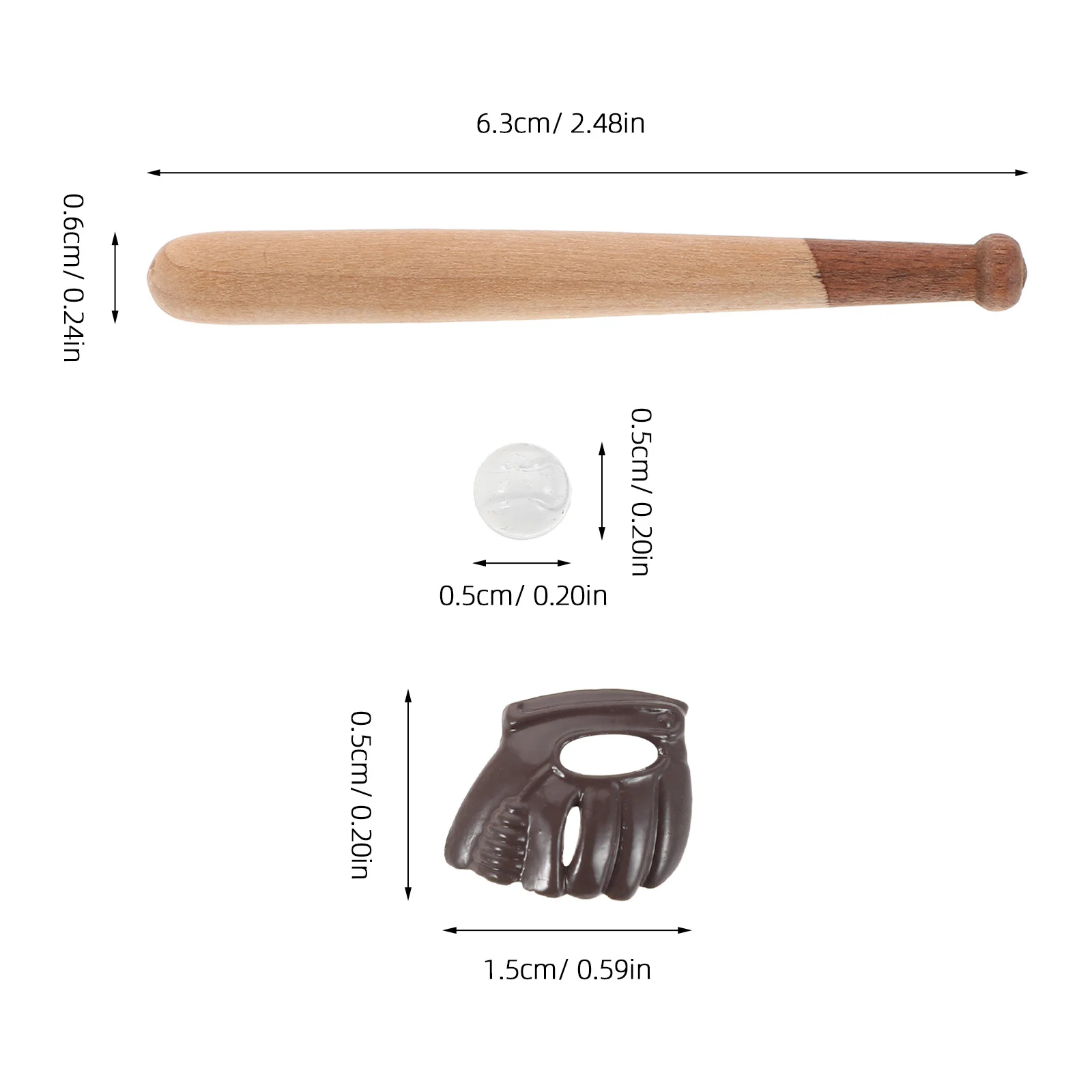 3-teiliges realistisches Miniatur-Baseball-Szenenset mit Schläger, Ball und Handschuh für Puppenhaus-Themen-Setup und interaktives Spielzeit-Erlebnis