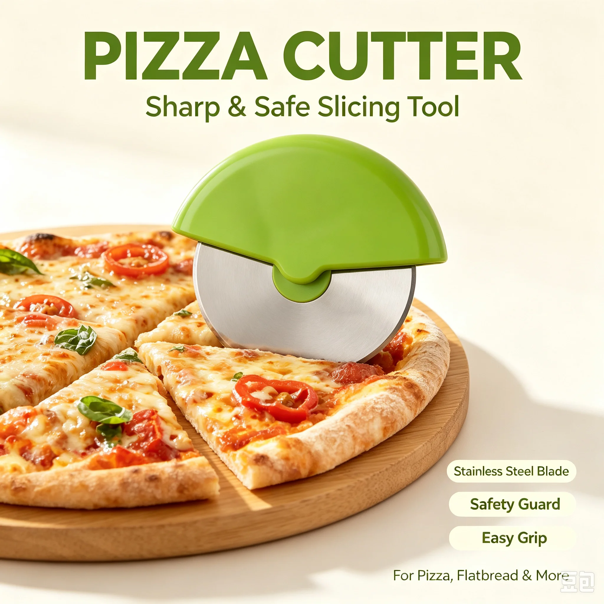 Food-grade stainless steel roller pizza cutter  pastry knife  kitchen gadget  pizza slicer  great baking tool