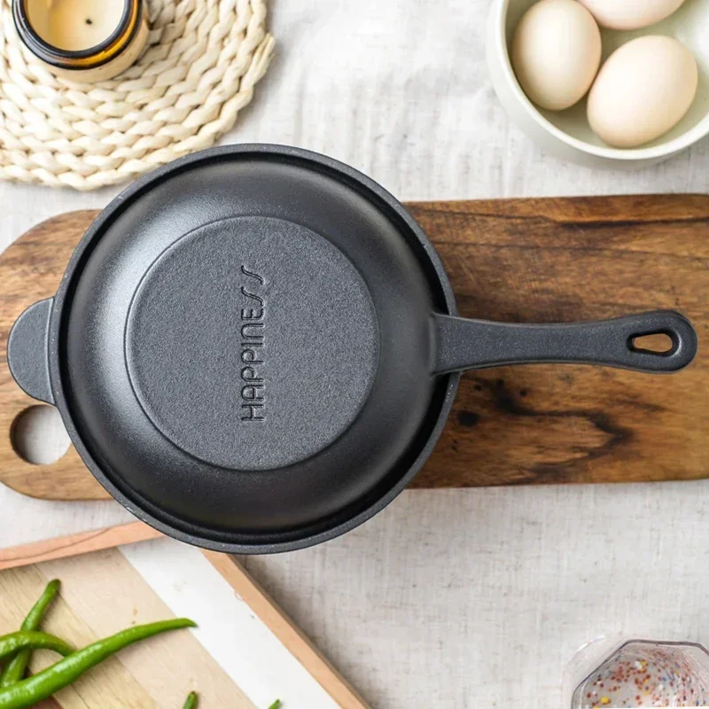 Cast Iron Saucepan, 18cm Suspension Handle Pan, Non-stick No Coating Fry Pan, Small Kitchen Dual-purpose Stockpot.