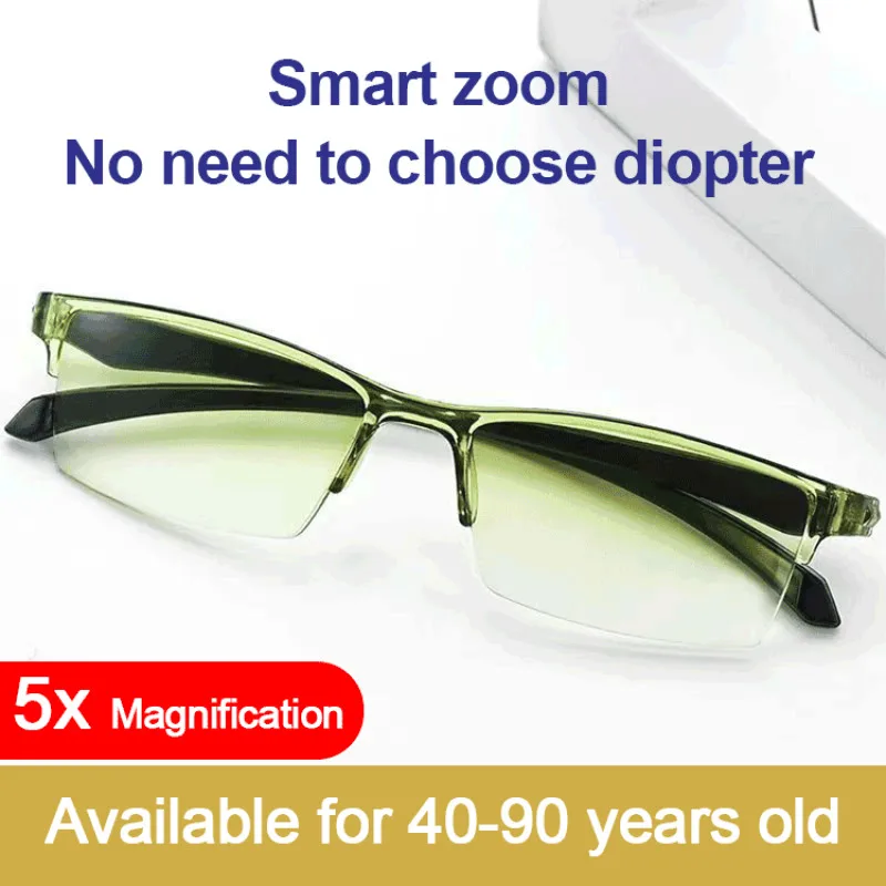 Frameless Anti-blue Progressive Multifocal Reading Glasses Women Smart Zoom Elderly Eyewear