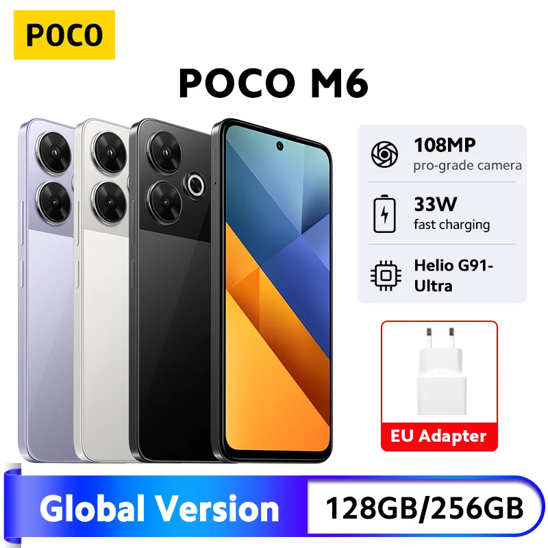POCO M6 Global Version Smartphone MediaTek Helio G91 Ultra 6.79\'\' Display 90Hz 33W Fast Charging 5030mAh Battery 108MP NFC