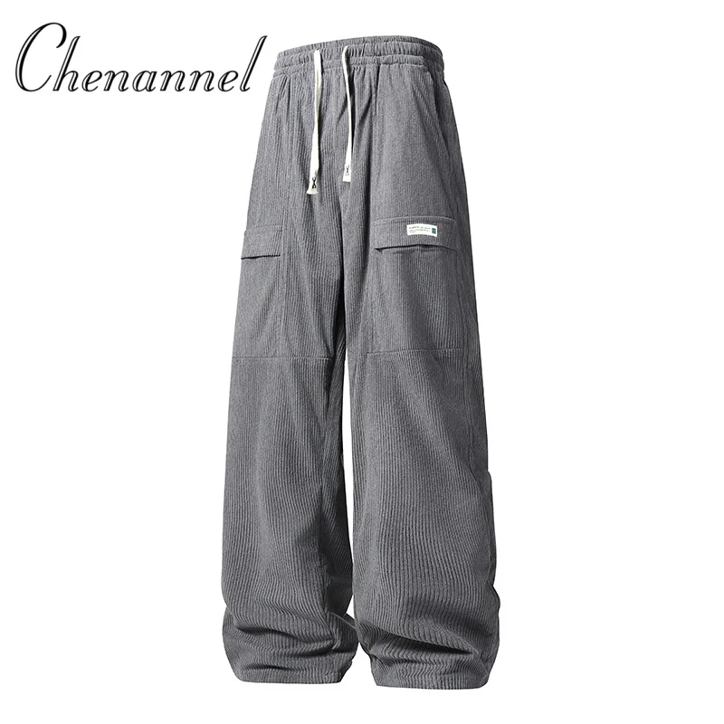 

Large-sized corduroy casual pants for men trendy fat-fit loose comfortable and versatile straight-leg trousers