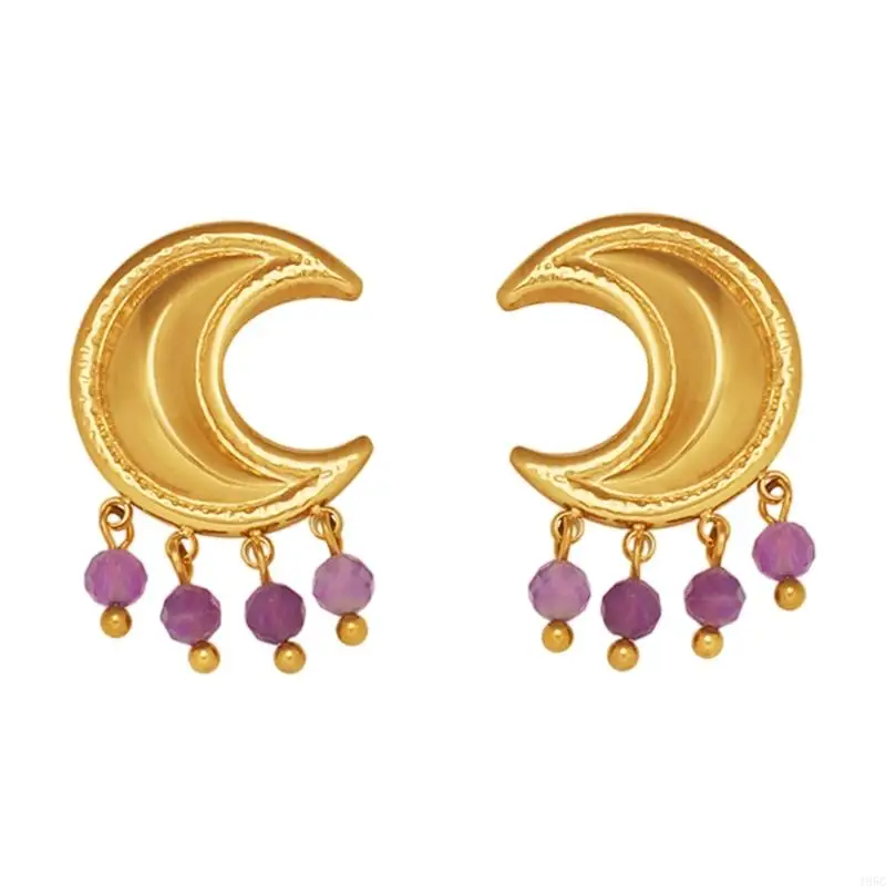 

195C Premium Steel Ear Jewelry Featuring Unique Moon Cut Amethyst Stones