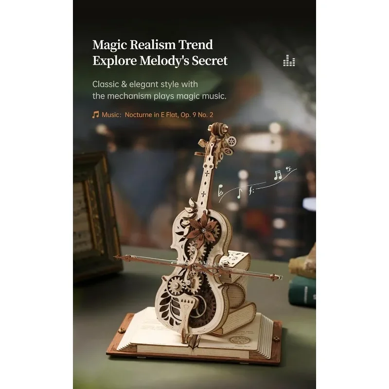 Magische Cello Volwassenen 3D-puzzels 3D-houten puzzels voor volwassenen Houten muziekdoospuzzel om unieke muziekcadeau-hobbykits te bouwen