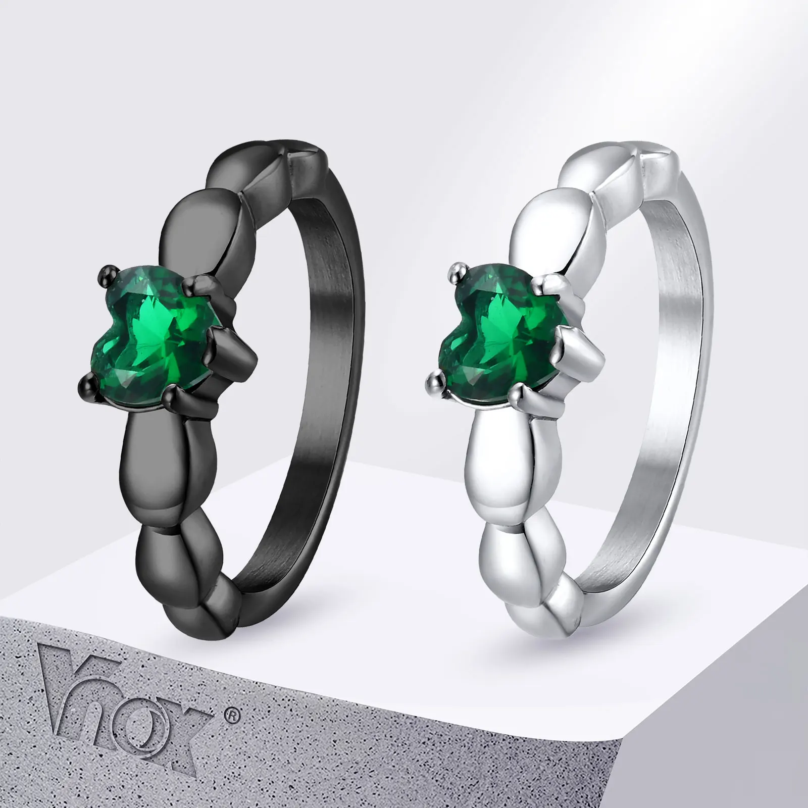 Vnox Heart Ring for Women Men, Green AAA CZ Stone Inlayed Finger Band, Love Gift for Her, Size 6# -12#