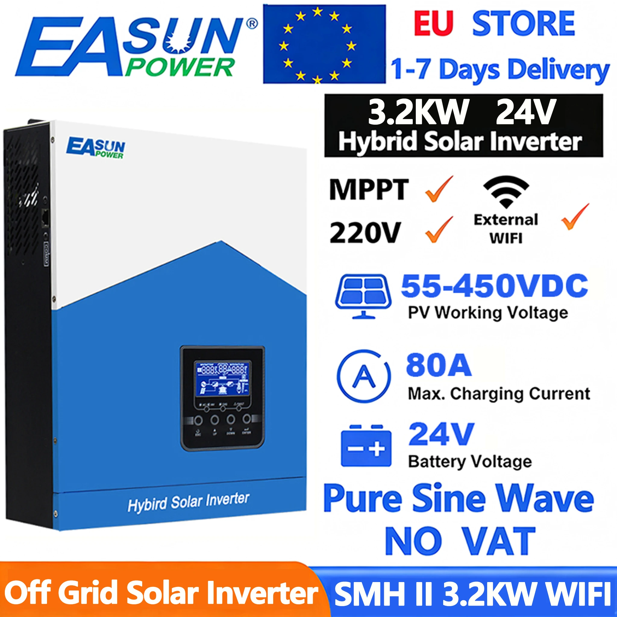 EASUN POWER 6.2KW Hybride Solar Inverter 12V 24V 48V 220V Zuivere Sinusgolf 80A 120A MPPT Lader 2.2KW 3.2KW 4.2KW Off-Grid Inverter Met WIFI