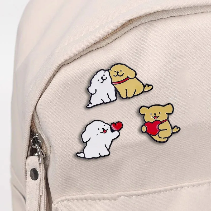 Cute Line Dog Brooch Cartoon Golden Retriever Pin Unisex DIY Clothes Bags Shoes Scarf Tshirt Jeans Accessories Trendy Jewelry