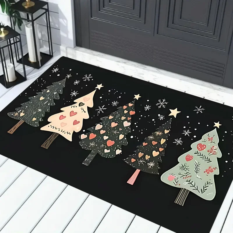 Sketch Merry Christmas Doormat, Snowflake Hand‑drawn Printed Floor Rug, Front Door Xmas Home Decor