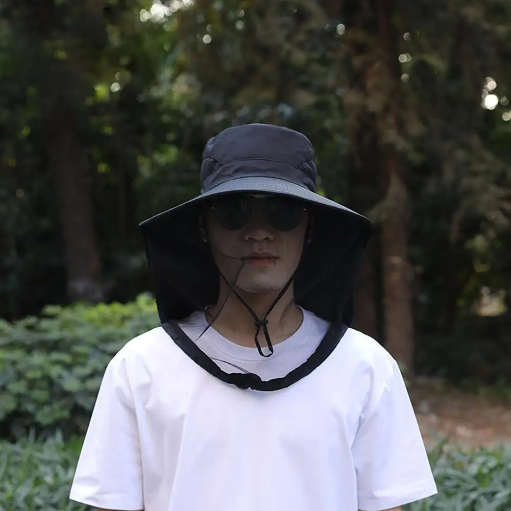 UV-Schutzhut mit Gesichtsmaske, atmungsaktiver Insektenschutz, breite Krempe, Angelhut, Outdoor-Sport, Natur, Wandern, Camping, Netzhut – Detail 6