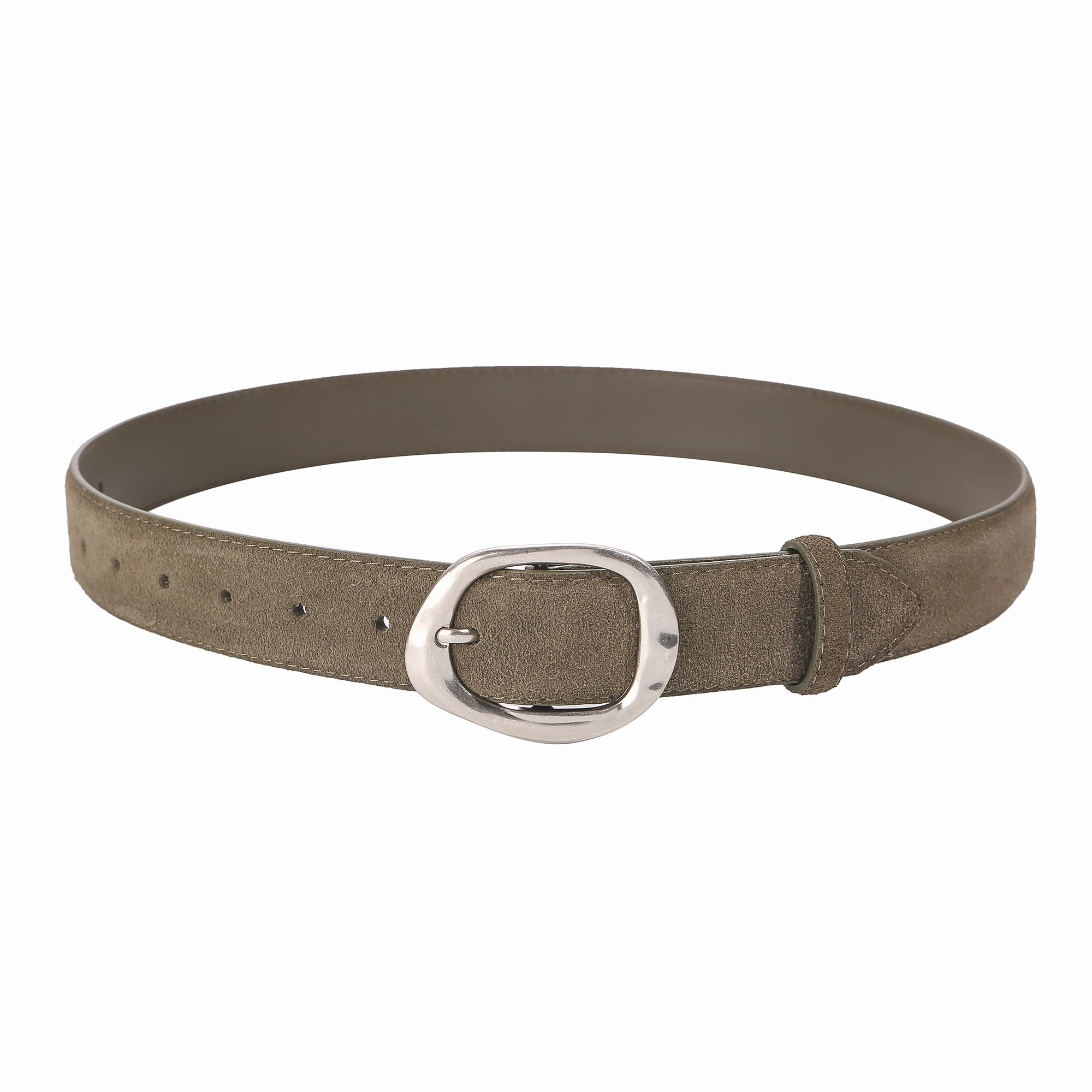 Neuer luxuriöser Wildleder-Rindsledergürtel für Damen im Vintage-Stil mit silberner Metallschnalle, 3,3 cm breiter Bund für Kleider und Jeans – Detail 12