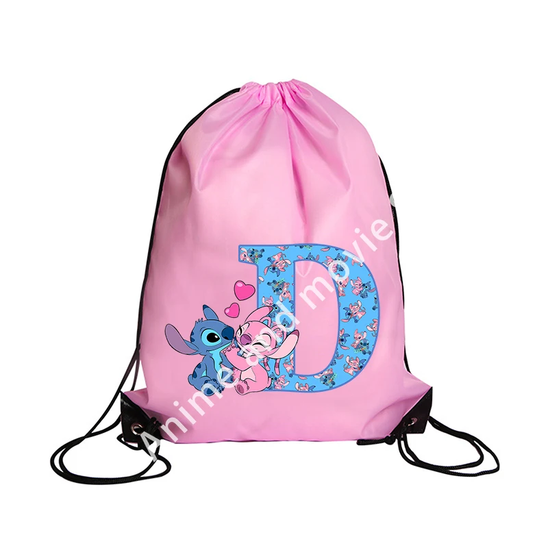 Stitch Disney Girls Drawstring Bag Sports Waterproof Backpack Bundle Pocket Terylene Basketball Bags Cartoon Anime Birthday Gift