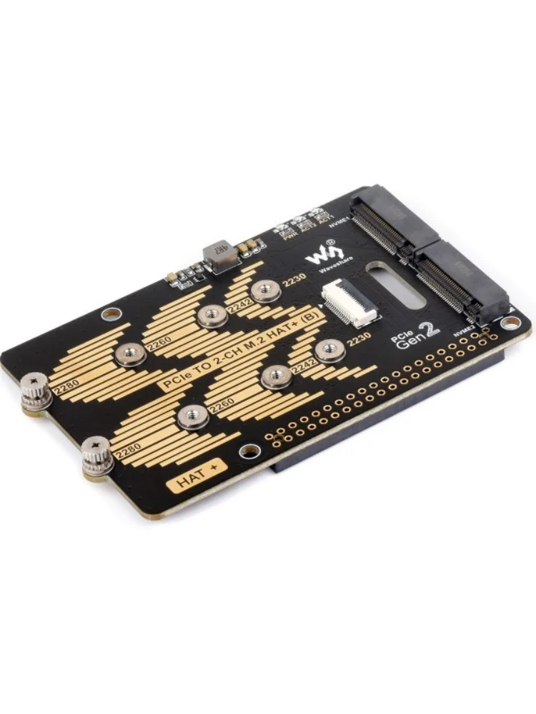 Raspberry Pi 5 NVMe HAT,PCIe To 2-Ch M.2 Adapter Type B for Raspberry Pi 5, Compatible with 2280 / 2260 / 2242 / 2230 size NVMe