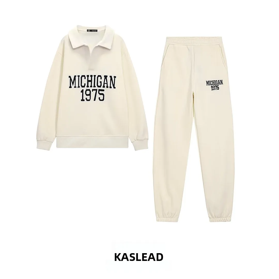 KASLEAD New Women's Fashion Sweatshirt Embroidered Letter Long Pants Running Suit Autumn Collection Long Sleeve Zipper Hoodie