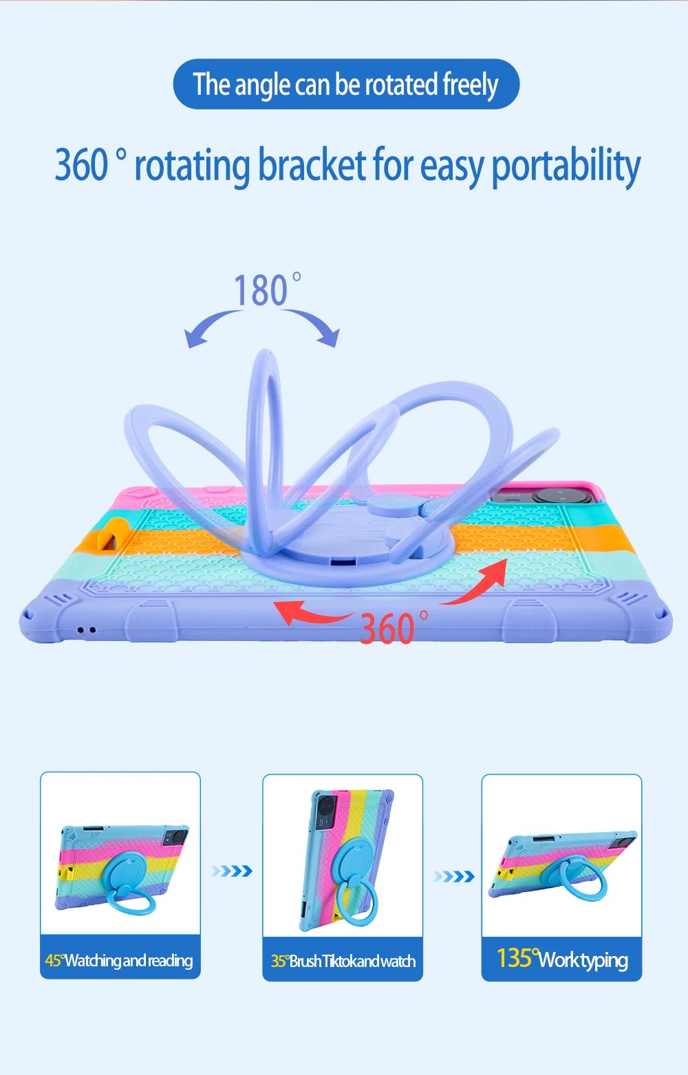 Kids Safe Friendly Soft Silicone Tablet Case For Teclast T65Max 13.0 inch 360 Rotatable Stand Cover With Handle Grip Shockproof 