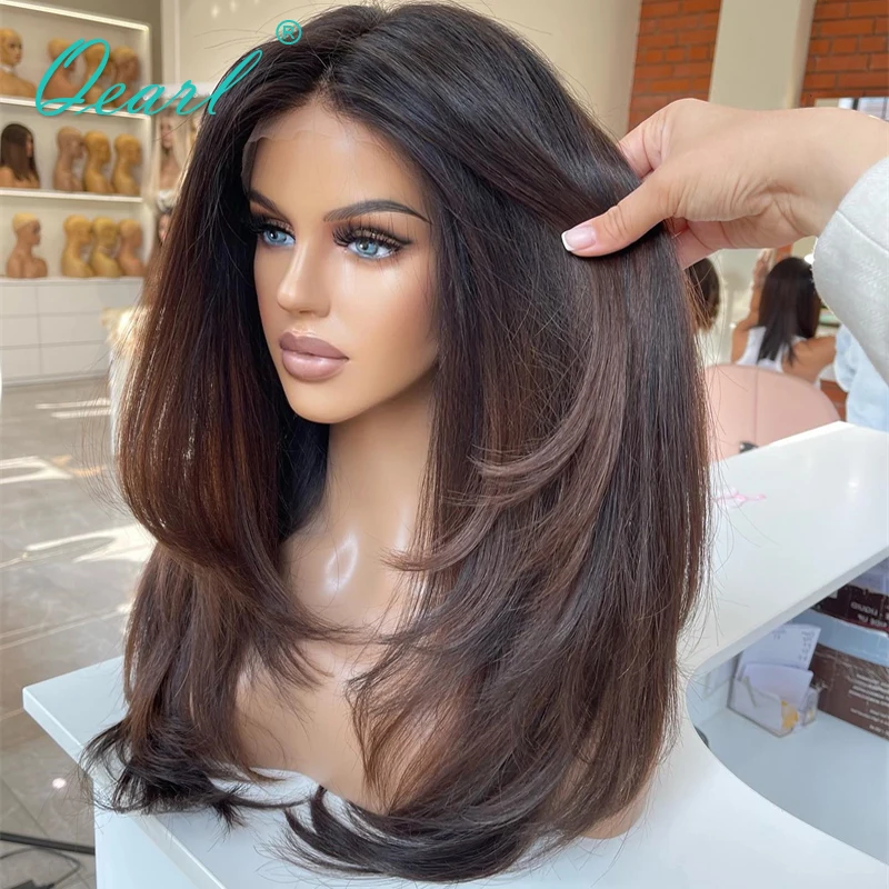 Natural Straight 360 Lace Frontal Wigs for Women Pre Plucked Dark Brown Lowlights 100% Real Human Hair Full Lace Wig SAle Qearl