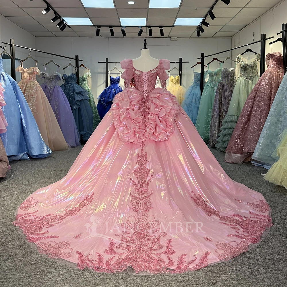 Abito da ballo principessa Abito Quinceanera con paillettes in raso scintillante Vestido De 15 Anos Maniche lunghe personalizzate Abiti da festa dolci 16
