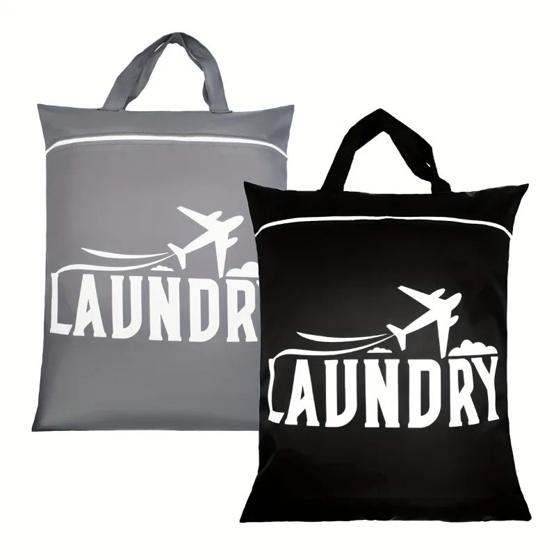 2pcs Waterproof Oxford Cloth Travel Laundry Bag - Wet Dry Dirty Clothes Organizer for Outing Portable and Durable Storage