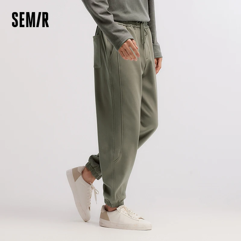 Semir Casual Pants Men Fleece Knitted Pants 2024 Winter New Loose Cuffed Pants Versatile