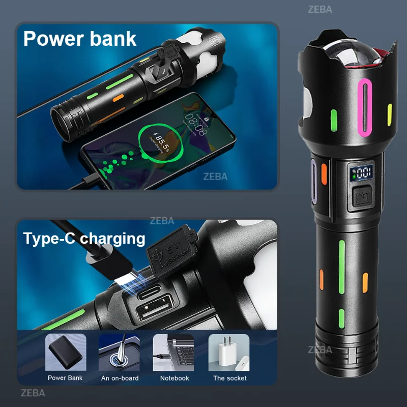 9000000LM Powerful LED Flashlight Super Bright USB Rechargeable COB Lamp Telescopic Torch Lamp Camping Fishing Zoom Lanterns
