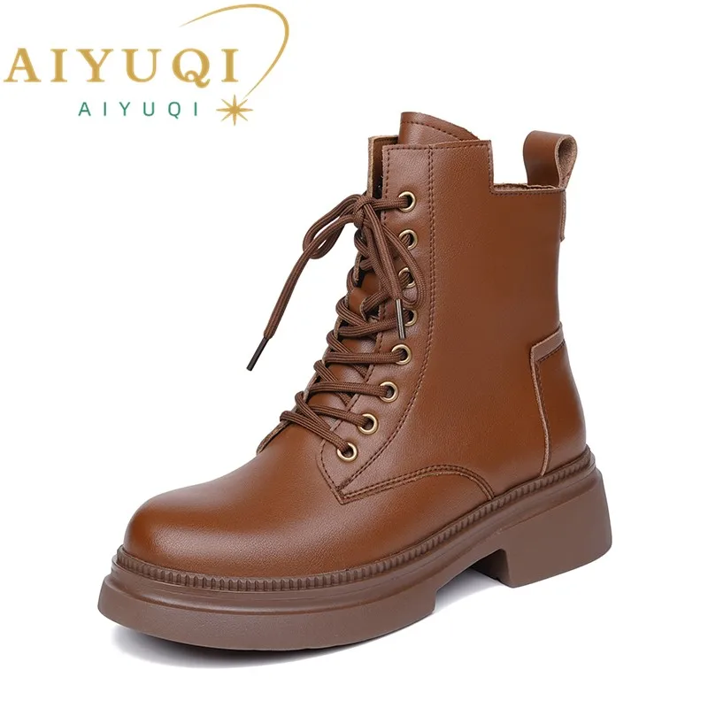 

AIYUQI Ankle Boots Ladies 2025 New Genuine Leather Retro Platform Women Rider Boots Natural Wool Ladies Booties