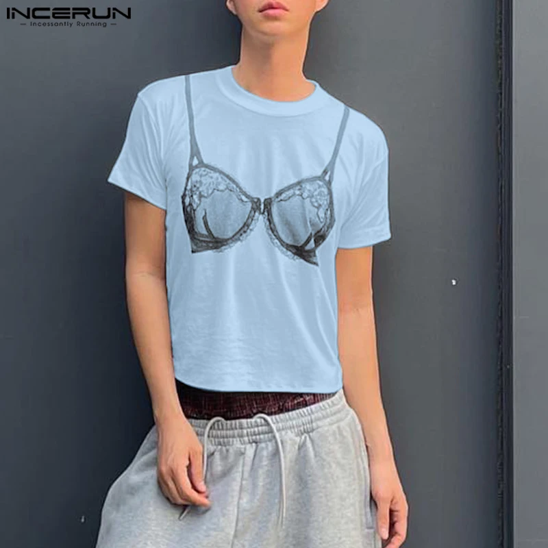 INCERUN Tops American Style Fashion Men's Personality Corset Print T-shirts Casual Streetwear Hot Selling Short Sleeved Camiseta