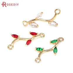 10PCS 18K Gold Color Brass and Zircon 2 Holes Tree Leaf Connect Charms Pendants Jewelry Making Earrings Accessories for Women