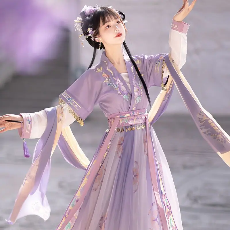 Китайское платье Hanfu, женское традиционное стандартное танцевальное платье Hanfu фиолетового, синего, зеленого цветов